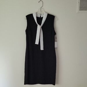 Calvin Klein Women's V-Neck Tie Sleeveless Black Sheath Dress- Size 6- New!